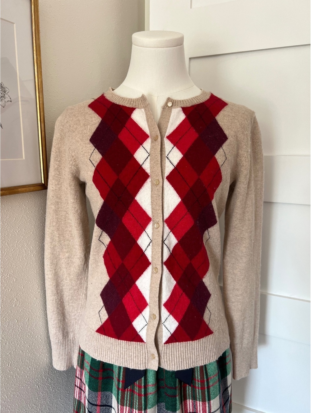 Merona Argyle Cardigan Sweater Wool Blend